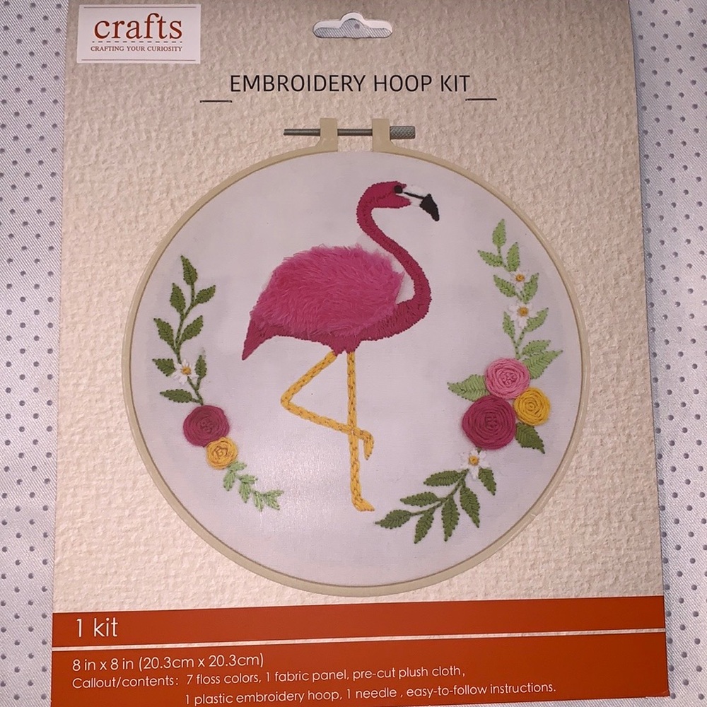 Flamingo embroidery hoop kit